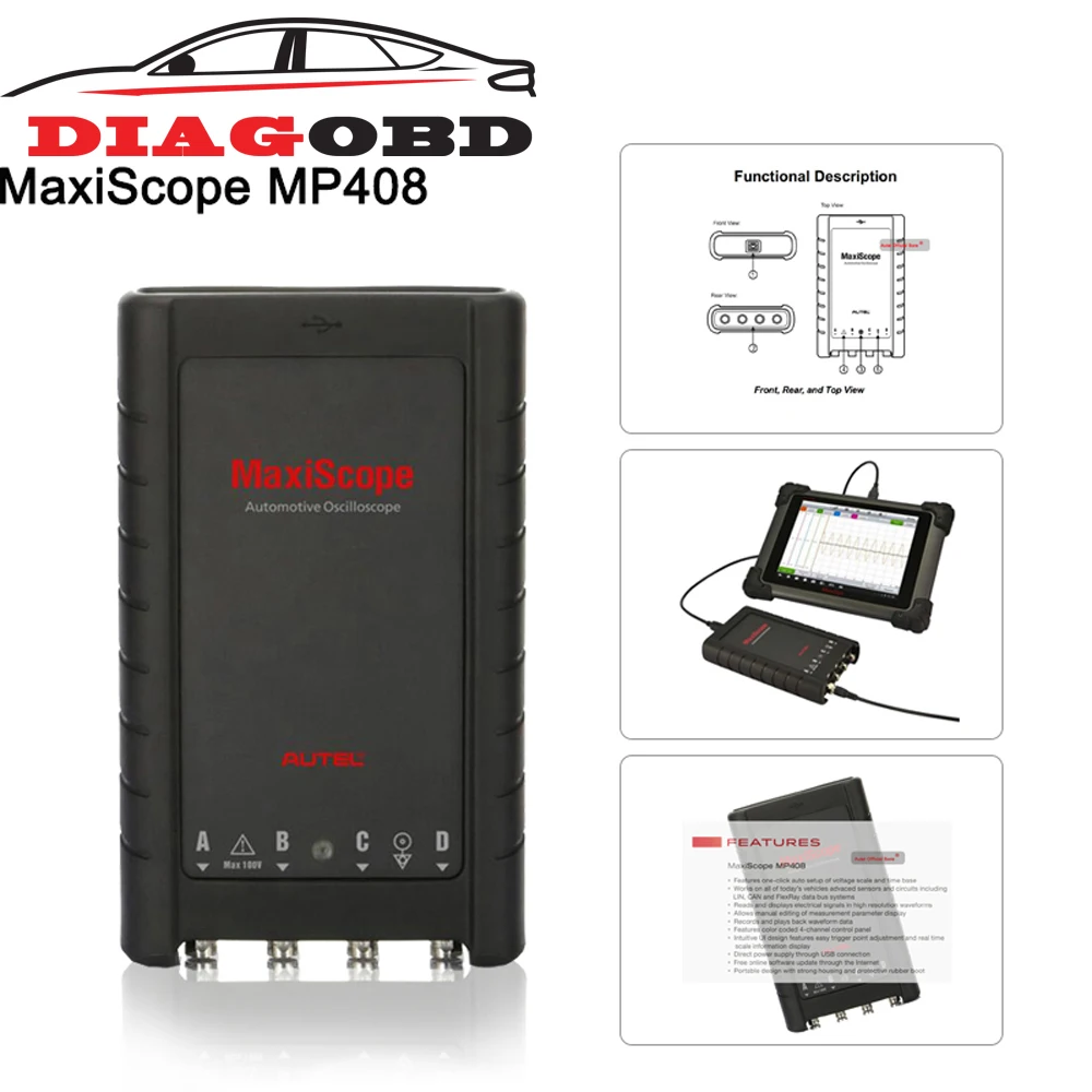 

AUTEL MaxiScope MP408 Kit 4 channel automotive oscilloscope work with PC an Maxisys Reads and displays electrical signals