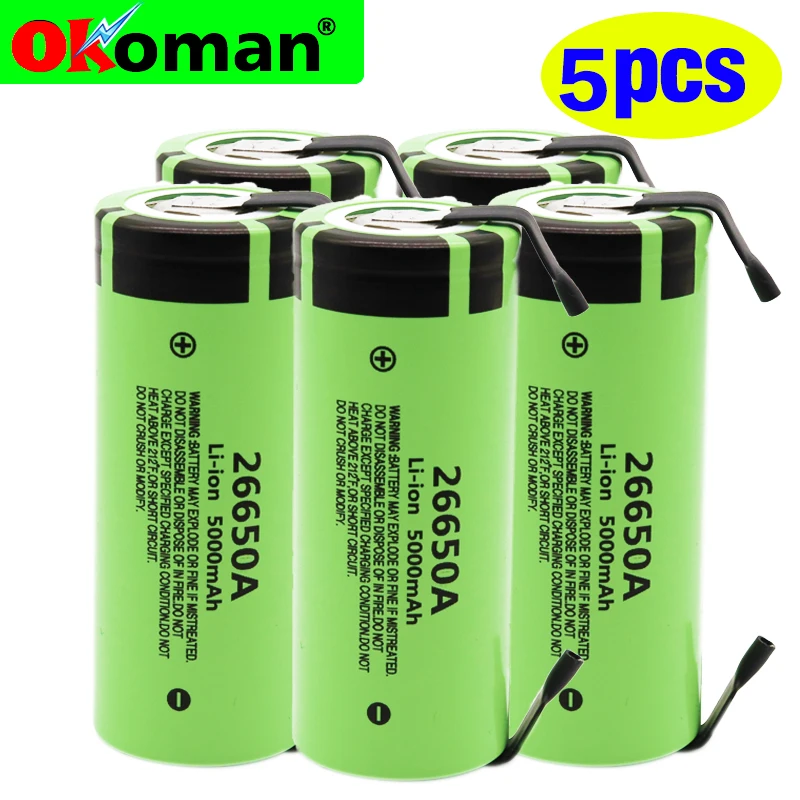 Аккумулятор для Panasonic 26650A 3,7 V 5000mAh высокой емкости 26650 литий-ионные аккумуляторы+ никелевые листы DIY