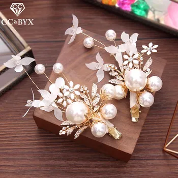 

CC wedding jewelry hairgrips hairpins pearl hair accessories bride engagement fashion butterfly beads flower 100% handmade XY294