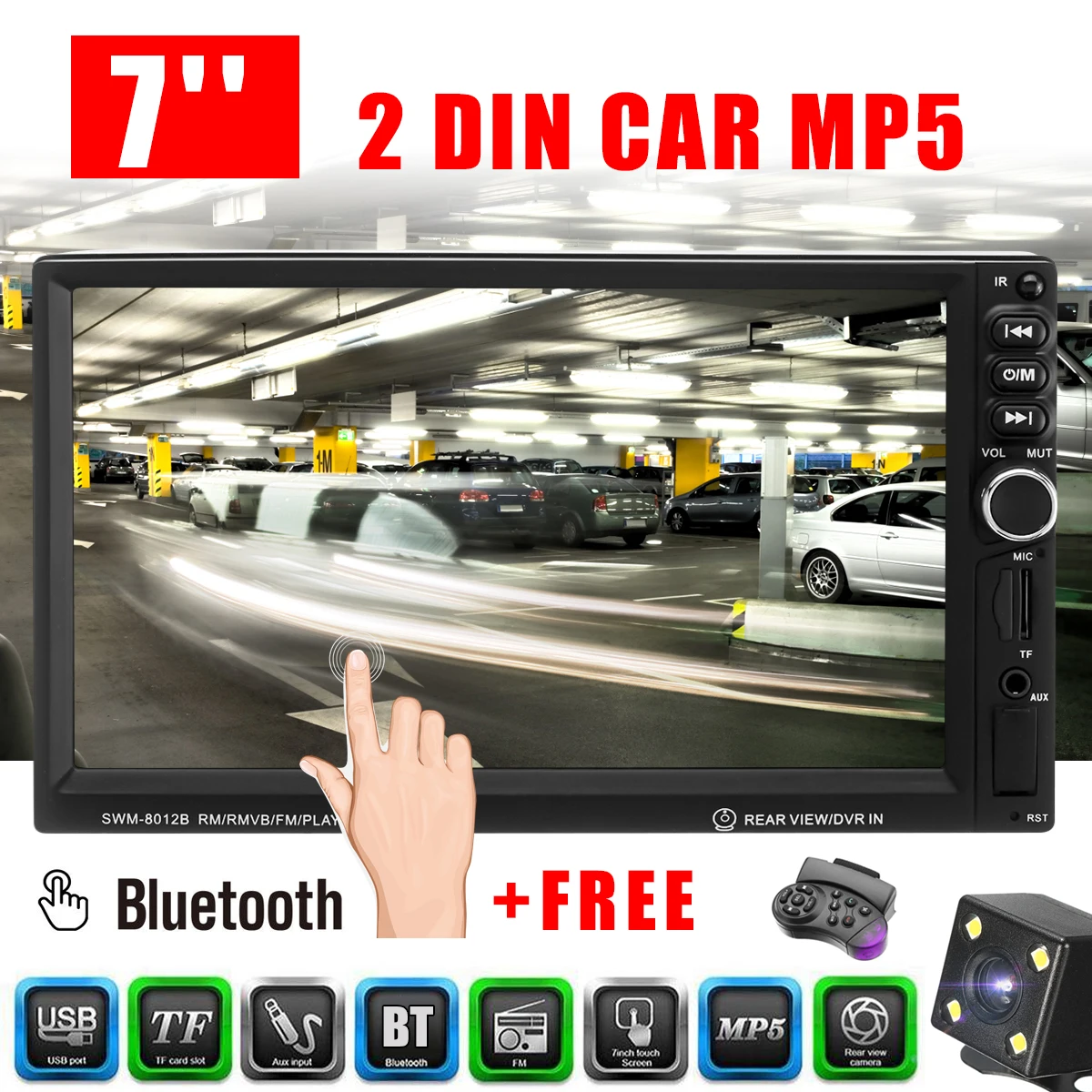 

2 Din Car Radio 7 HD Player MP5 Touch Screen Digital Display Bluetooth Multimedia USB Autoradio Car Backup Monitor + Controller
