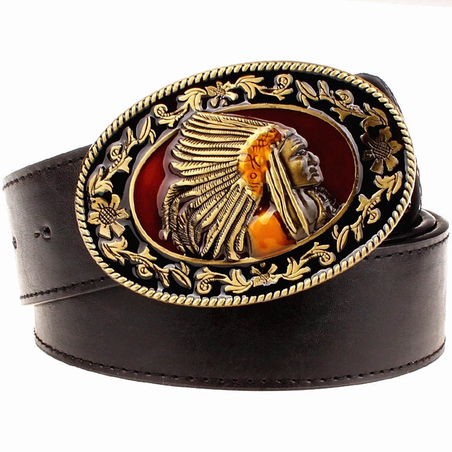 

Fashion wild men belts metal buckle retro big head belt Indian chief western style belt hip hop Street Dance exaggerated belt