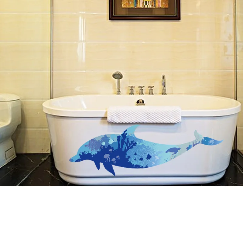 2018 new creative dolphin silhouette wall sticker Nordic style waterproof Removable bathroom living room bedroom decoration | Дом и сад