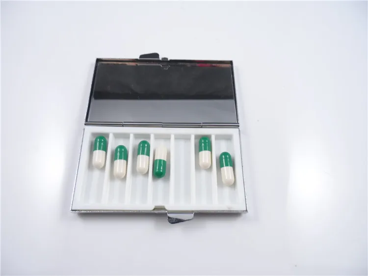 

100PCS Stainless Steel Pill Boxes Blank Rectangle Metal Pill Container 7 Grids Mini Portable Travel Case-- Free Shipping