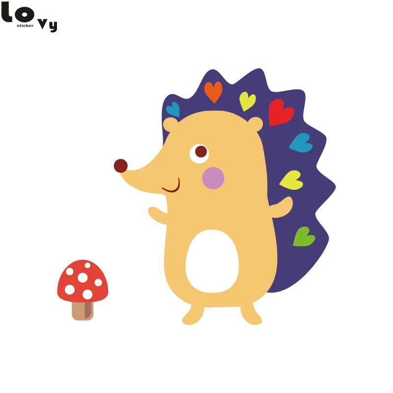 

Cute Printed Hedgehog and Mushroom Wall Sticker Funny Cartoon Animal Vinyl Wall Decal for Kids Room Bedroom Home Decor CW0084