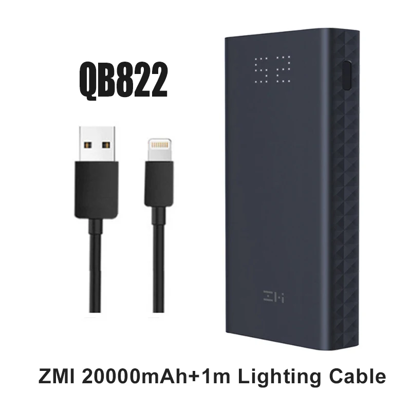 ZMI power Bank 20000 мАч Быстрая зарядка 3,0 20000 мАч Внешний аккумулятор зарядное устройство для мобильного телефона QB821 QB822 - Цвет: add Lighting cable