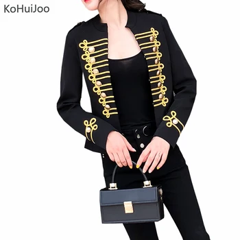 

KoHuiJoo Spring Autumn Women Basic Jackets 2019 Fashion Buttton Embroidery Vintage Harajuku Shorts Coats Female