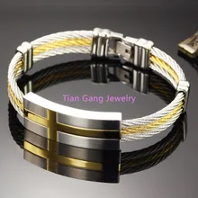 Fashion Jewelry 316L Stainless Steel Silver Gold Cross ID Bangle Bracelet Women Men’s Wristband Jewelry New Design 7.67″