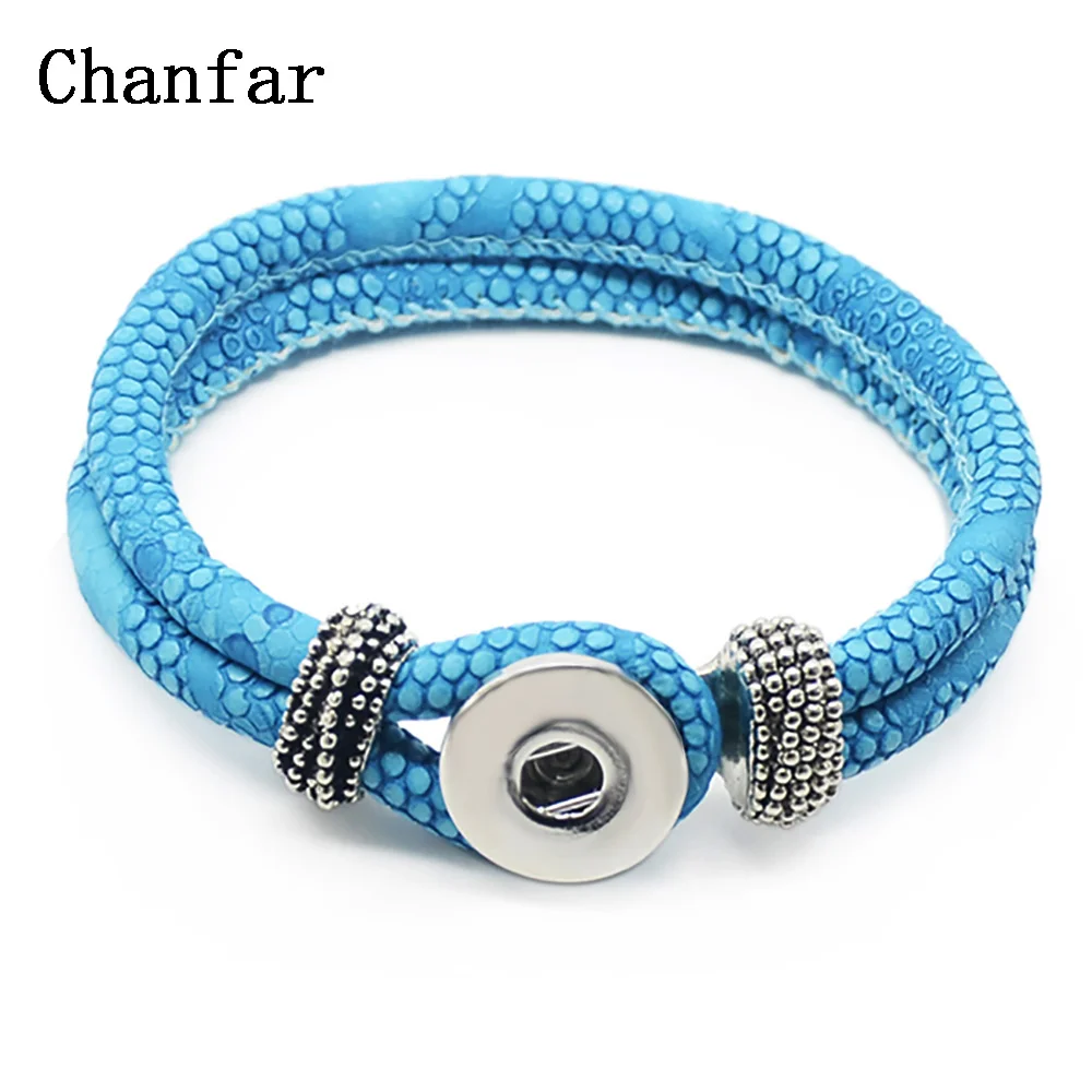 

Chanfar Fashion Design Double Leather Snap Button Bracelet For Women Men Jewelry
