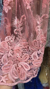 

Newest embroidered lace fabric with beads JIANXI.C-42053 French net lace top quality for wedding dress