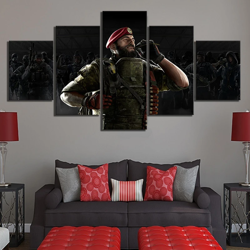 

Modular Pictures Canvas Prints Painting 5 Panel Rainbow Six Siege Maestro And Alibi Soldier Video Game Wall Art Poster Kids Room