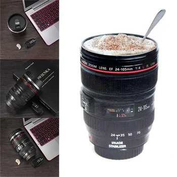 

Emulation Camera Lens Mugs Stainless Steel Portable Coffee Mugs Tea Cup Travel Vacuum Flasks With Lid