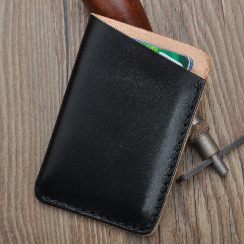 Leather Handmade Card Holder 2016 New Original Hand Made Leather Credit ID Card Holder Mini Wallet Case Simple Card Sets Bolsas