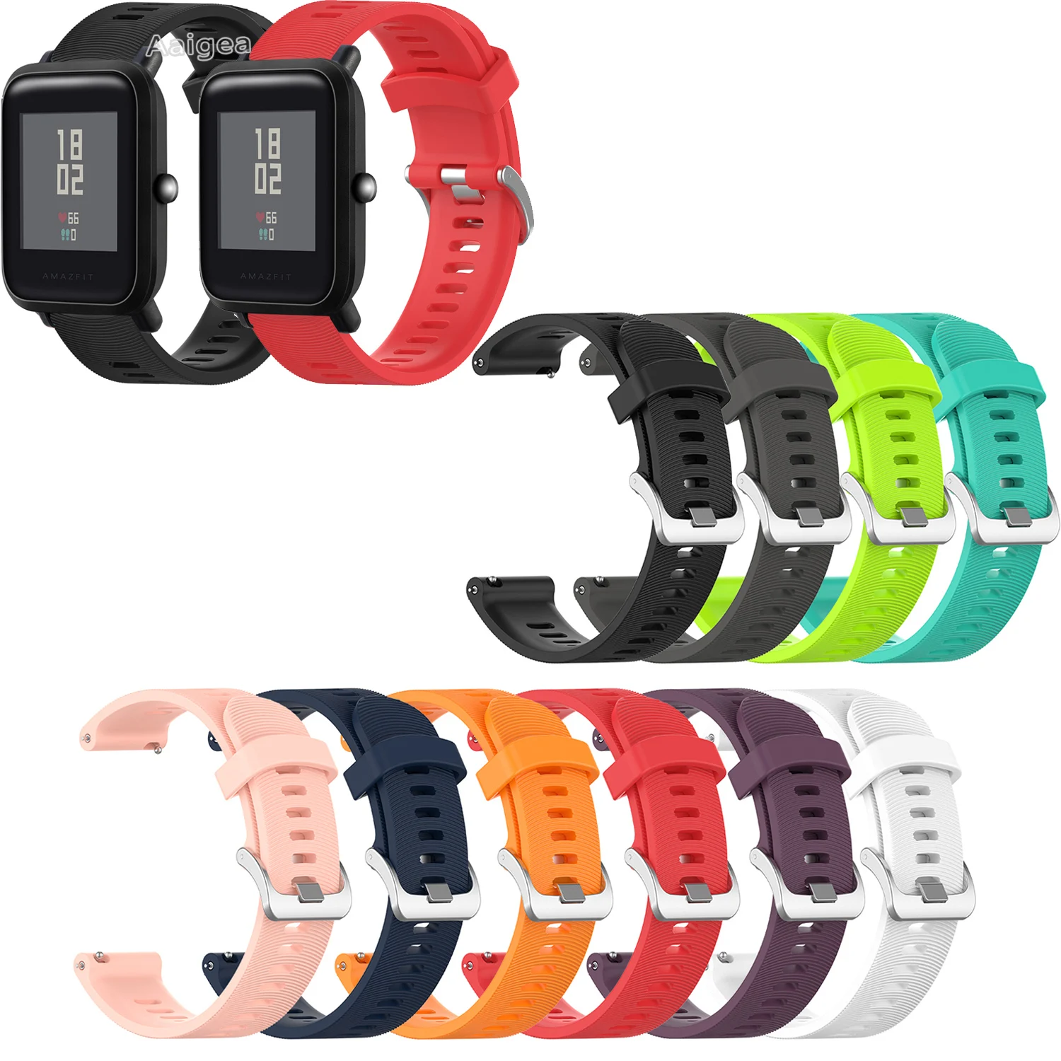 

Fashion 20mm Silicone Watch Strap Band For Xiaomi Huami Amazfit Bip Smart Watch Replacement Bracelet Wrist band strap Men Women