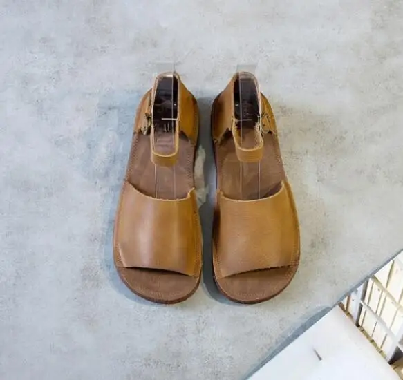 Careaymade- из воловьей кожи с накладкой спереди туфли настоящей ручной работы, художественная обувь в стиле ретро «MORI GIRL», женские повседневные сандалии, размеры 4,5–8 - Цвет: Camel
