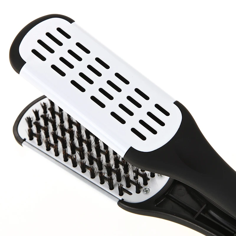 Pro Hairdressing Straightener Ceramic Hair Straightening Double Brushes V Shape Comb Clamp Not Hurt Styling Tools