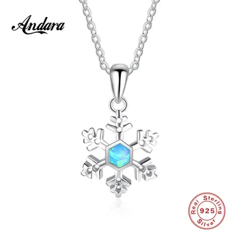 

New Design Sterling Silver Necklace Snowflake Blue Pendant Crystal Necklace Woman Charm Jewelery