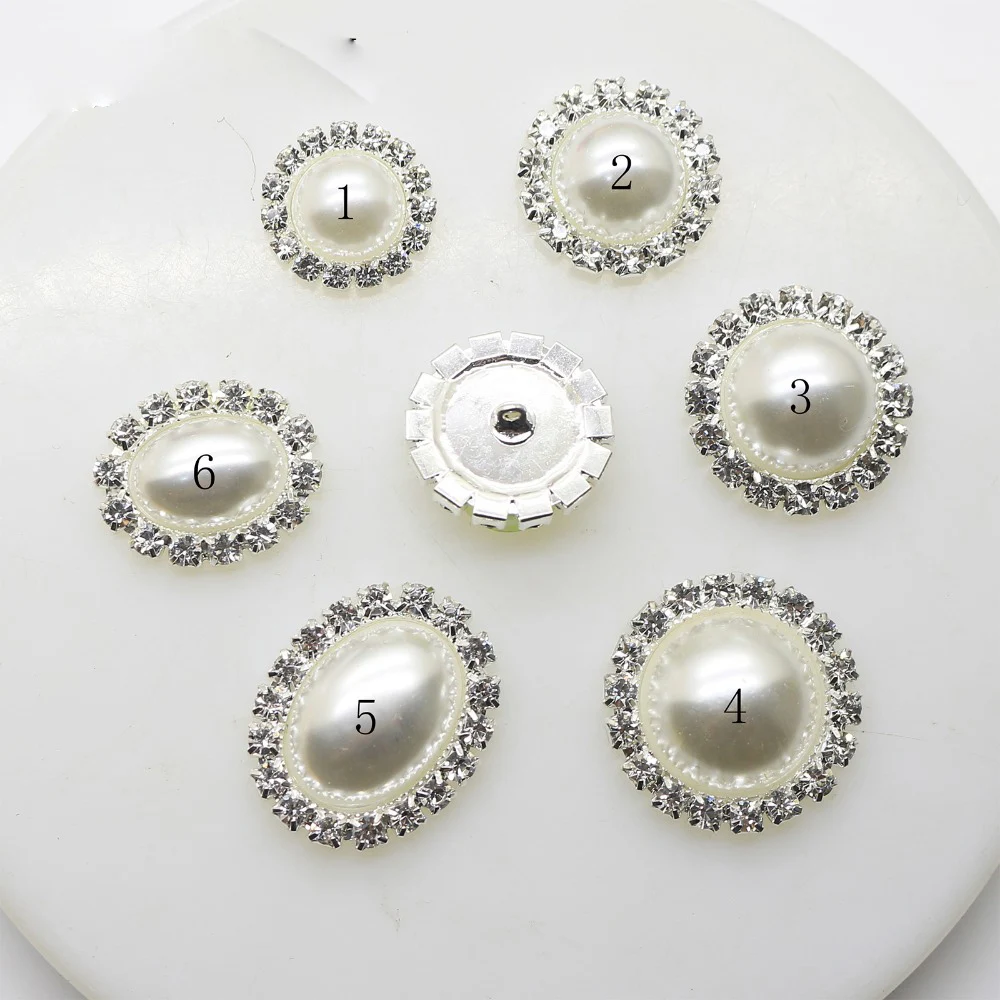 10pcs/lot Pearl Round Metal Rhinestone Shank Buttons for Crafts Snap