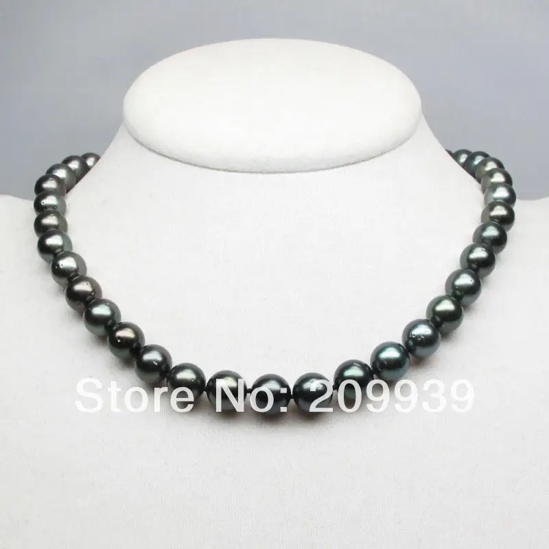 

Free shipping 003213 HIGH LUSTER!9-10MM GREEN TAHITIAN PEARL NECKLACE 17.2INCH,14 GOLD CLASP