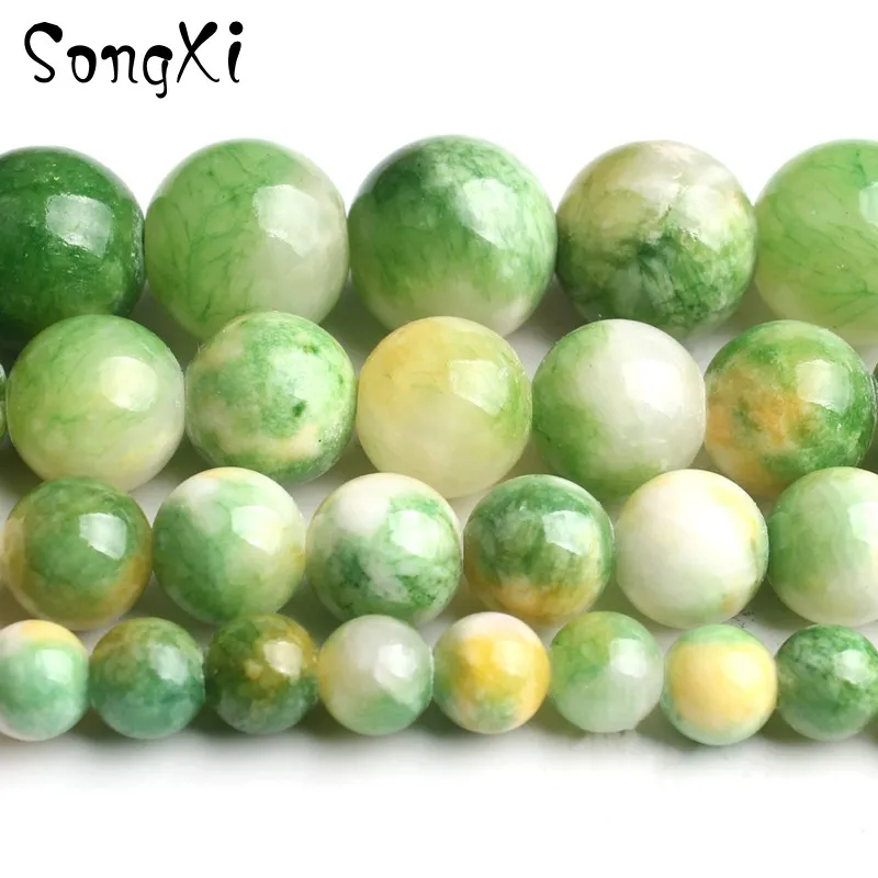 

Natural Green Yellow Jades Stone Beads For Jewelry Making Bracelet Necklace Round Loose DIY Beads Size 6/8/10/12mm 15 inches