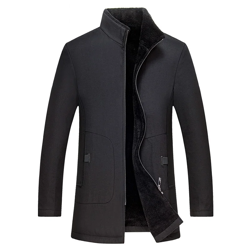 DZYS Men's Faux Leather Coat Thick Fleeced PU Trench Coat for Men Male