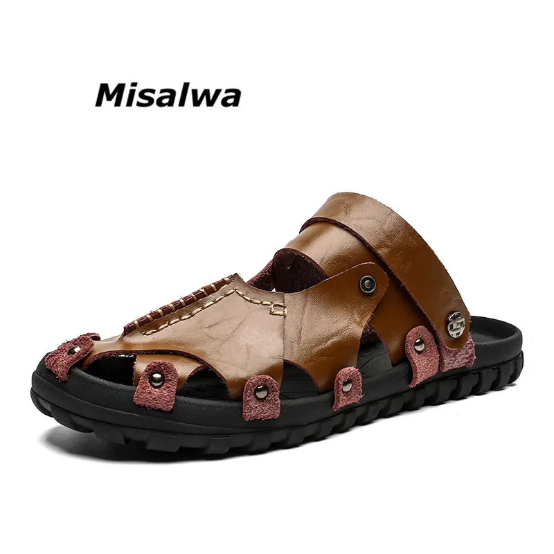 

Misalwa Summer Fisherman Sandals For Men Light Handmade Beach Flat Platform Slippers Male Shoes Adult Slip-on Plus Size 38-46