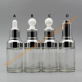 

50ml clear Glass Essential Oil Bottle With shiny silver dropper lid or press cover.Oil vial.cosmetic essential oil container