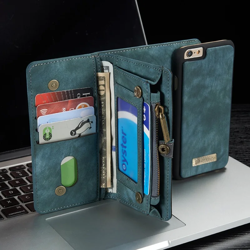 CASEME for iPhone 6s 6 Retro Split Leather Multi slot Purse Case for iPhone 6 s
