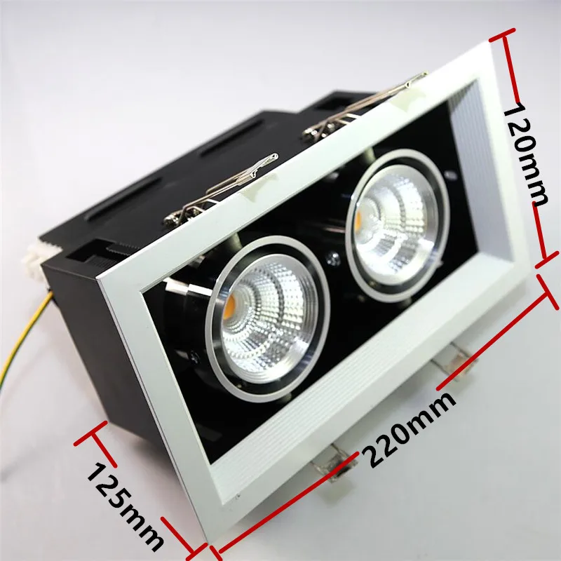 Dual Led COB spotlight 20W full set lamp Square Ceiling Grille Lamp