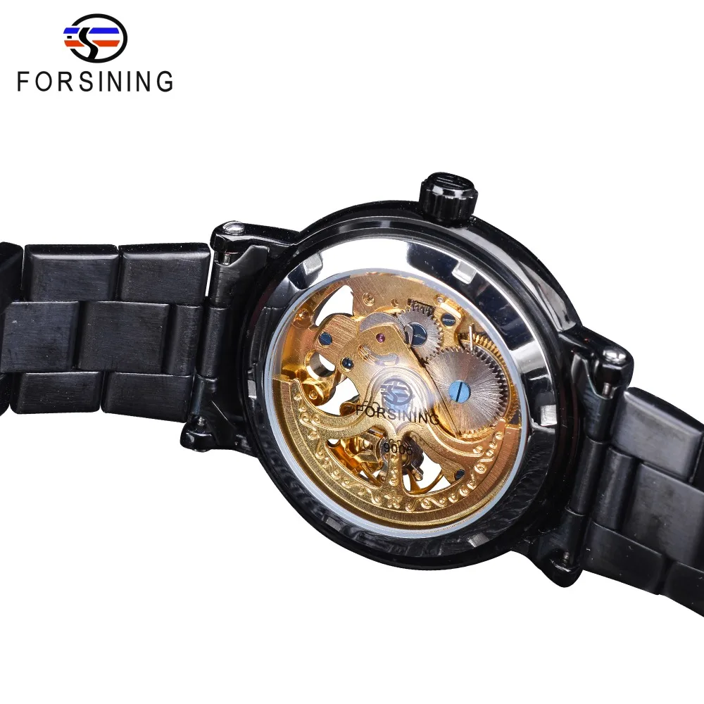 Forsining Retro Royal Flower Golden Skeleton Clock Red Black Pointers Stainless Steel Mens Automatic Watch Top Brand Luxury