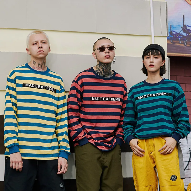 Мужские полосатые футболки с длинным рукавом Harajuku уличная одежда лето 2019 хип хоп