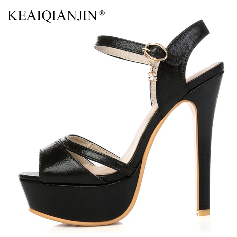 

KEAIQIANJIN Woman Silvery Black Open Toe Sandals Sexy Golden High Heels Shoes Summer Plus Size 33 43 44 Peep Toe Crystal Sandals