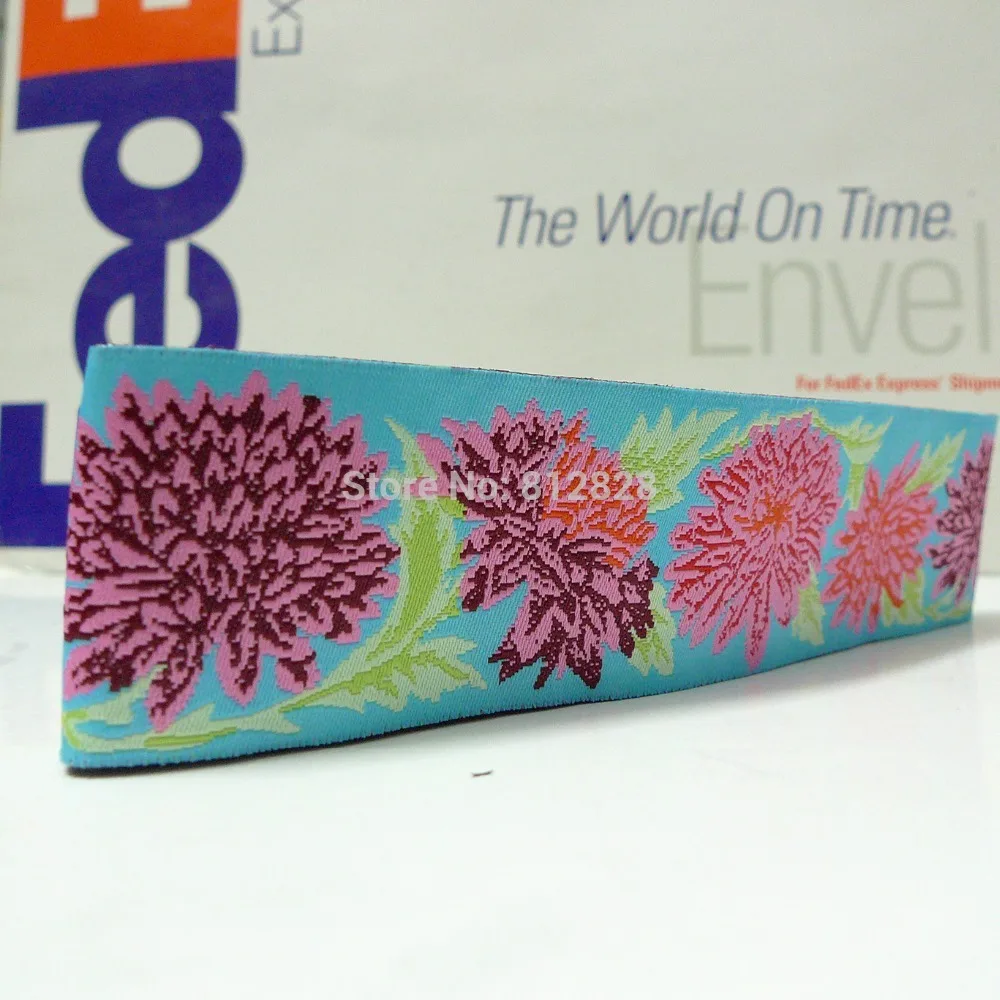 

1-1/2'' 38mm Wide Beautiful Flower Woven Gittar Strap Jacquard Ribbon