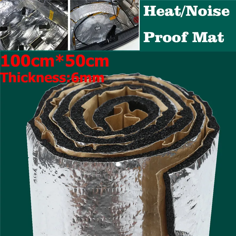 50x100cm Car Audio Sound Deadener Vibration Control Proof Aluminum Foil Cotton Heat Insulation Mat DoorTrunk Hood Self Adhesive