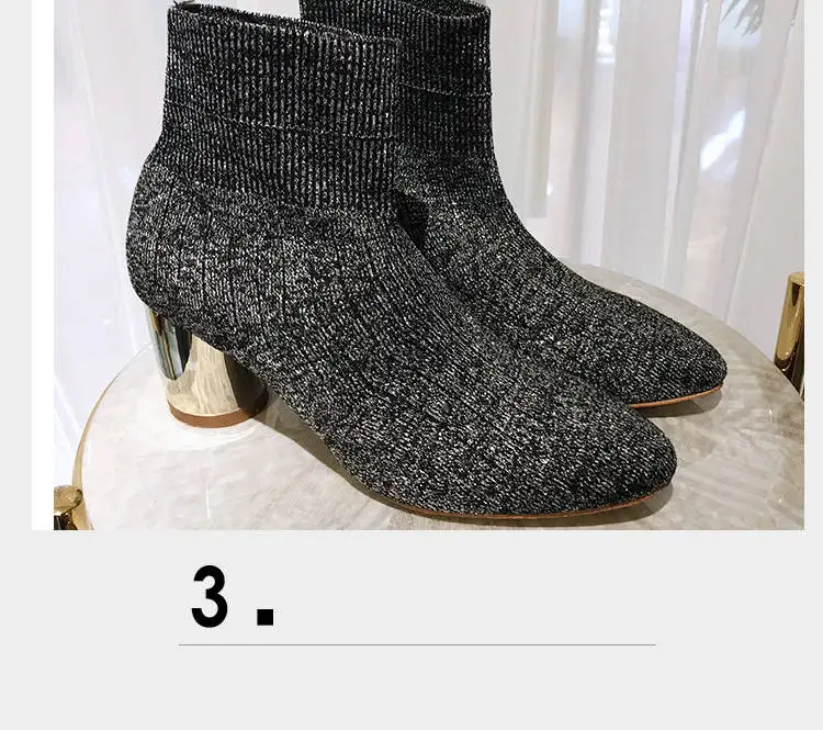 2018 New Autumn And Winter Women's Shoes Casual Stretch Boots High Heel Socks Boots Fashion Ankle Boots M8D143 (5)