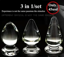 3 в 1/комплект анальные шарики 3 стиль Большой Стекло анальный плагин, стекло Анальная пробка интимные изделия для женщин мужчин анальные