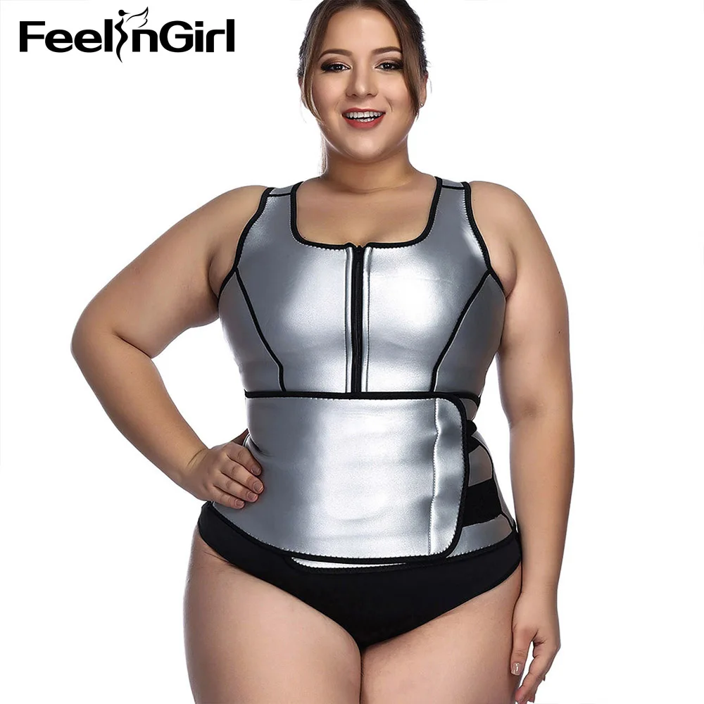FeelinGirl Neoprene Sauna Vest Body Shaper Slimming Waist Trainer Shapers Fajas PU Silver Adjustable Workout Shapewear-C | Женская
