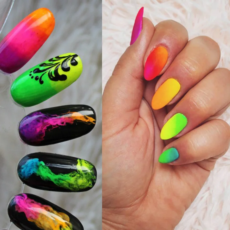 

MEET ACROSS Neon Pigment Fluorescence Effect Nail Glitter Fluorescent color Powder Nail Polish Dust UV Gel Nail Decorations