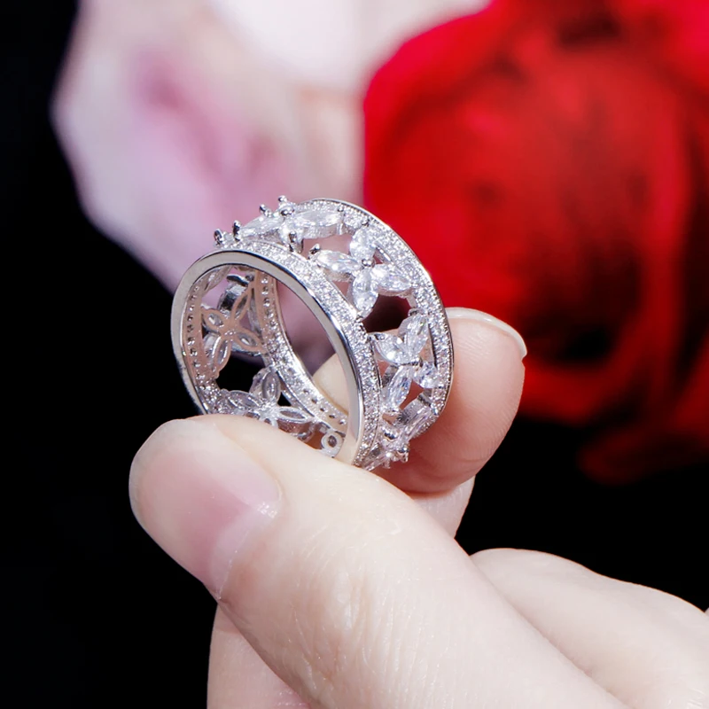 BeaQueen Фирменная новинка розовое золото цвет цветок свадьба кубический циркон обручение Дубай Свадебный отпечаток кольца женские ювелирные изделия R083