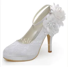 High Heel Lace Flower Wedding Dress Shoes Ankle Strap Lady Shoes Woman Formal Shoes Sweetness Bridal Shoes Platform