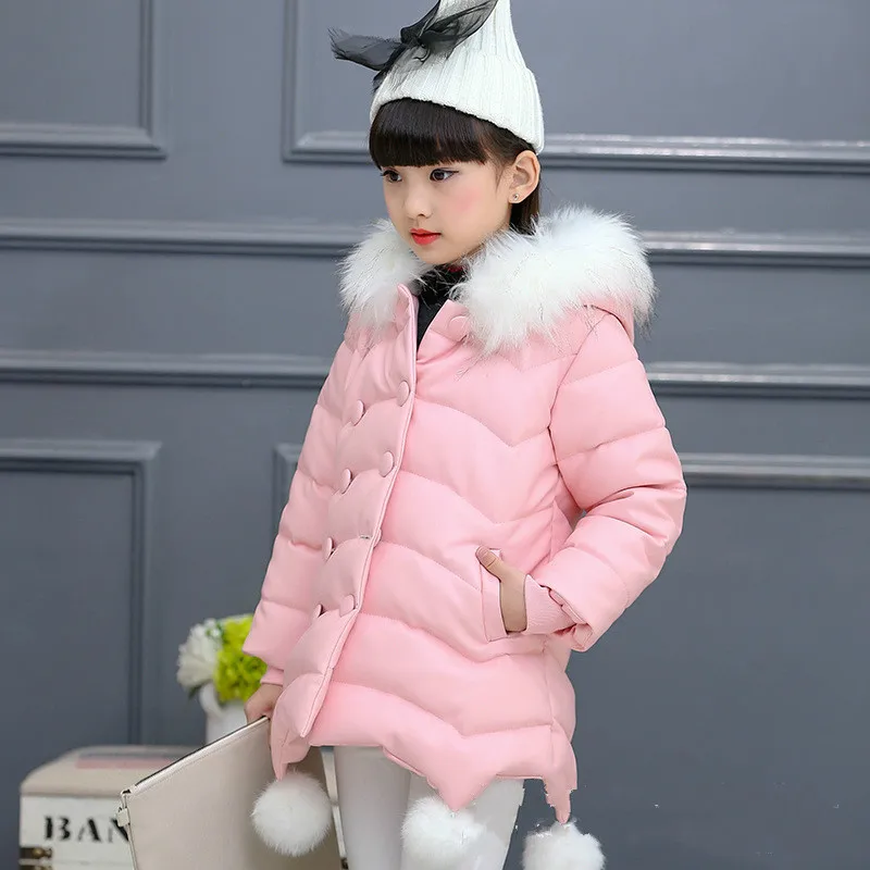 Г. Модная однотонная зимняя куртка с меховым капюшоном для девочек-подростков, хлопковая пуховая парка зимнее плотное теплое Детское пальто для девочек - Цвет: Розовый