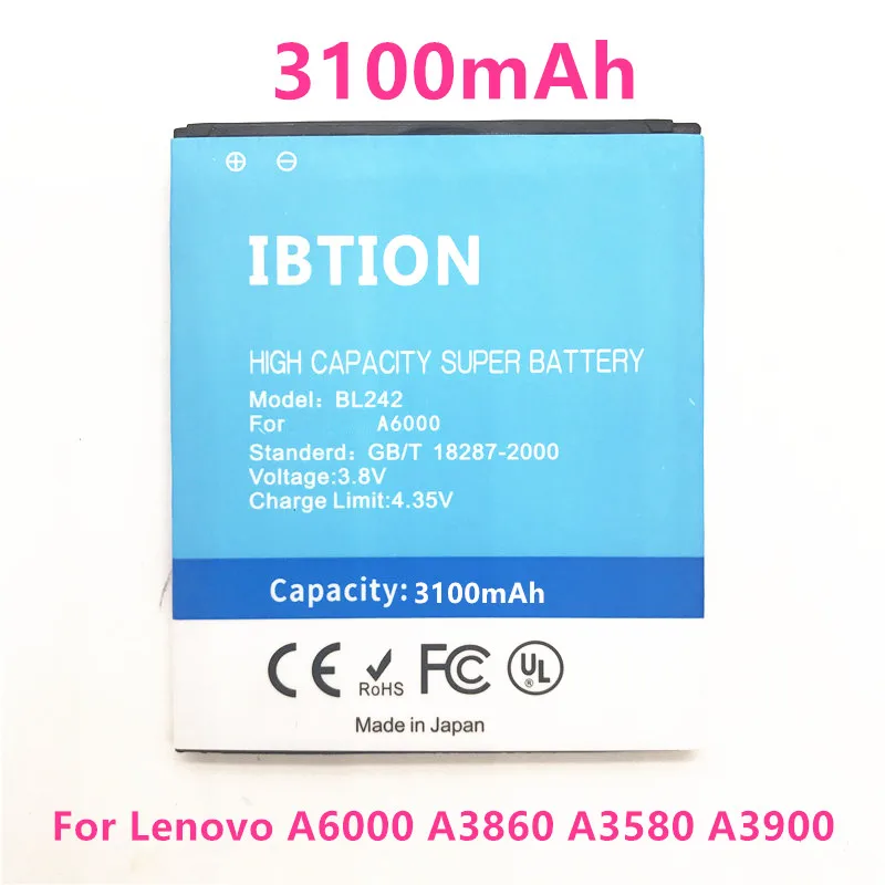BL-F33 3100mAh BL242 Battery For Lenovo A6000 A3860 A3580 A3900 LeMeng K30-T K30-W A6010 Plus PHICOMM Clue L C630 | Мобильные