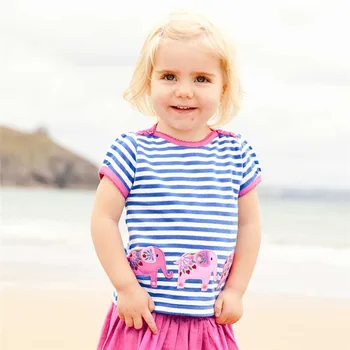 

jumping meters 2018 baby tees girls summer children clothes cotton animals applique short sleeve t shirts hot selling stripe top