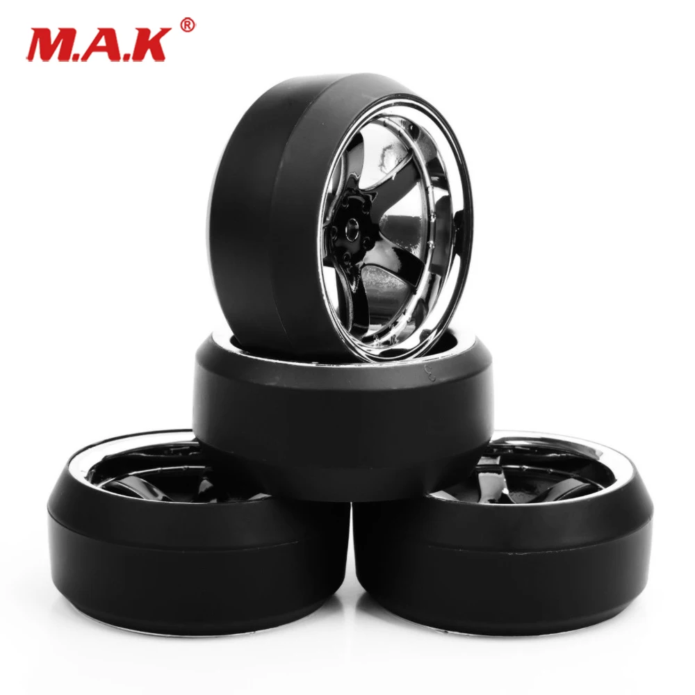 RCAWD Pre-Glued RC Wheels & Tires - 12mm Hex Hub For 1/10 Scale Drift Cars (Redcat, HPI, Tamiya)