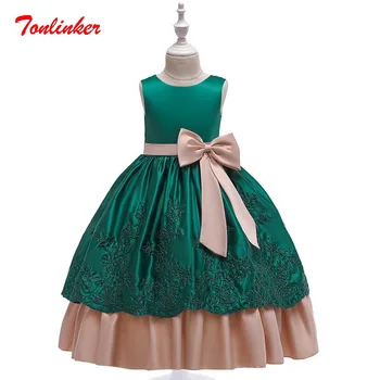 

2019 Long Style Princess Girls Party Embroidered Tutu Dress Bow-Knot Children day Wedding Birthday Clothes Theme Party Dress