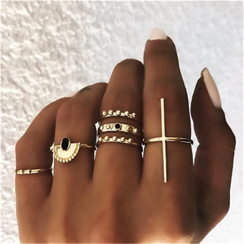 2019 nouvelle mode 6 pièces/ensemble motif géométrique anneau ensemble bohème Simple femme bijoux cadeau pour anniversaire une vente directe