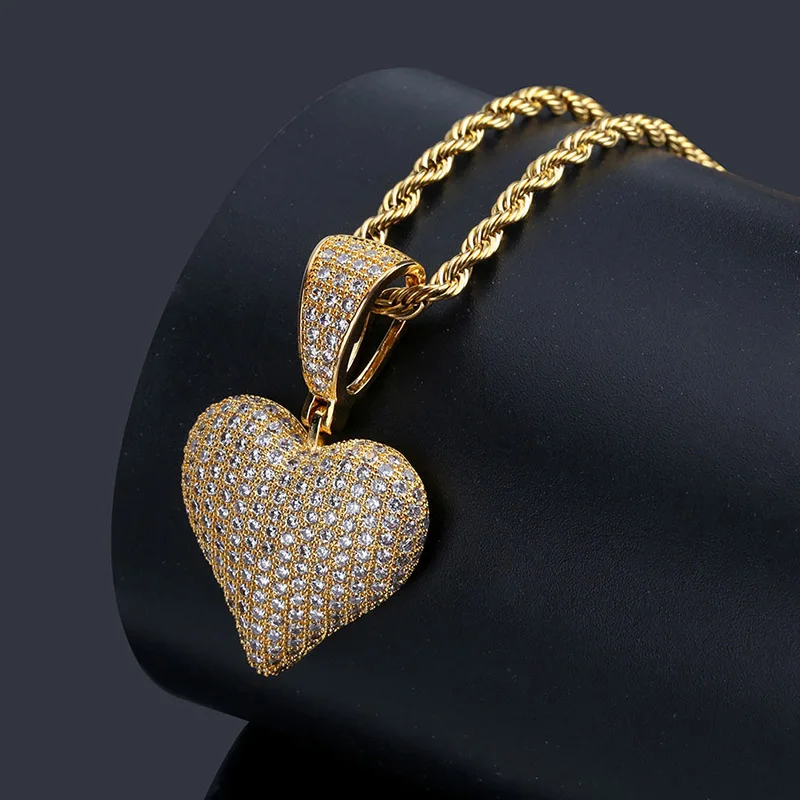 Микро проложили AAA CZ камень Lucky Подвески с символикой покера Сердце ожерелья для мужчин хип хоп Bling Ice Out рэппер ювелирные изделия золотые вечерние подарок - Окраска металла: Gold Hearts