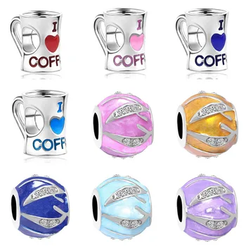 

2019 new 1pc european metal pink red lake blue coffe cup DIY bead Fit Pandora Charms Bracelet for women men F239