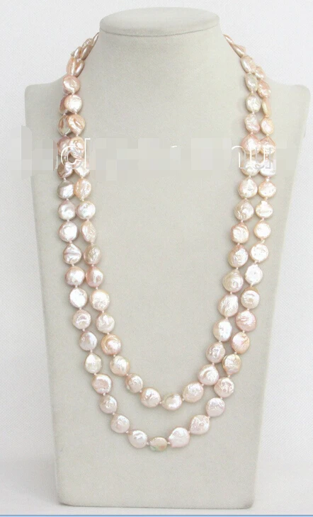 

Free shipping@@@@@ 48" 12mm coin fastener pink pearls necklace AALD1183