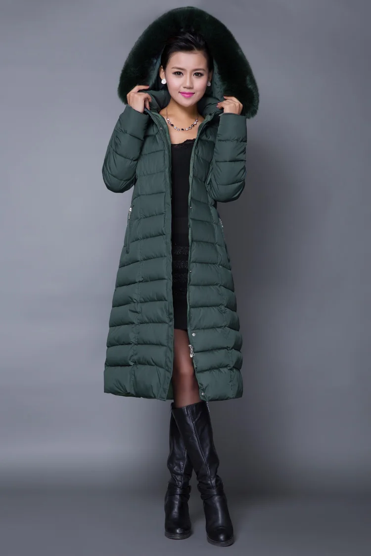 Зимний женский пуховик с меховым воротником и капюшоном, X-Long, большой размер, толстое модное пальто с хлопковой подкладкой, повседневные парки 4XL 5XL D031