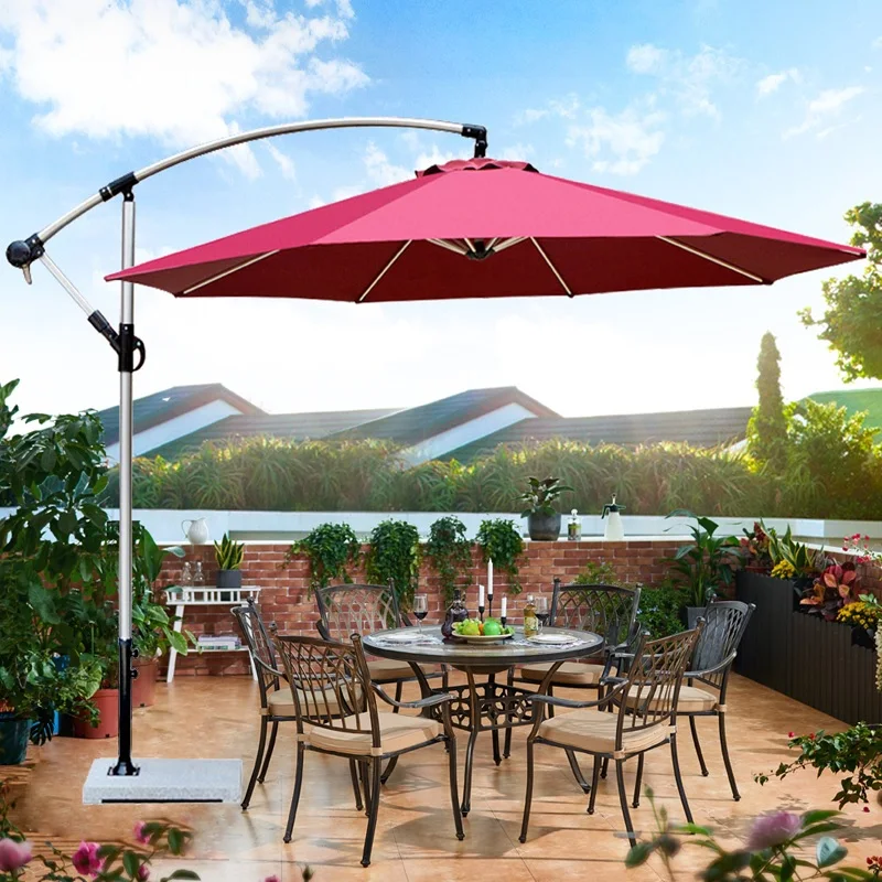 

Low Profile 2.7m Round Adjustable Cantilevel Parasols with Coated Iron Post / Option of Aluminum Post Extra 20$ each